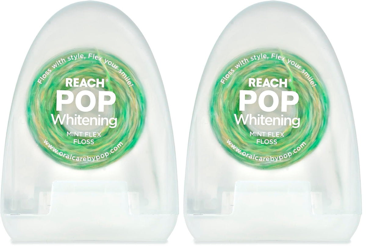 REACH POP Whitening Dental Floss, Peppermint, Baking Soda Infused, Teeth Whitening, Plaque Remover for Teeth, Shred Resistant, Vegan Wax, Cruelty Free, Oral Care, PFAS Free, 1 Pack, 54.6 yd
