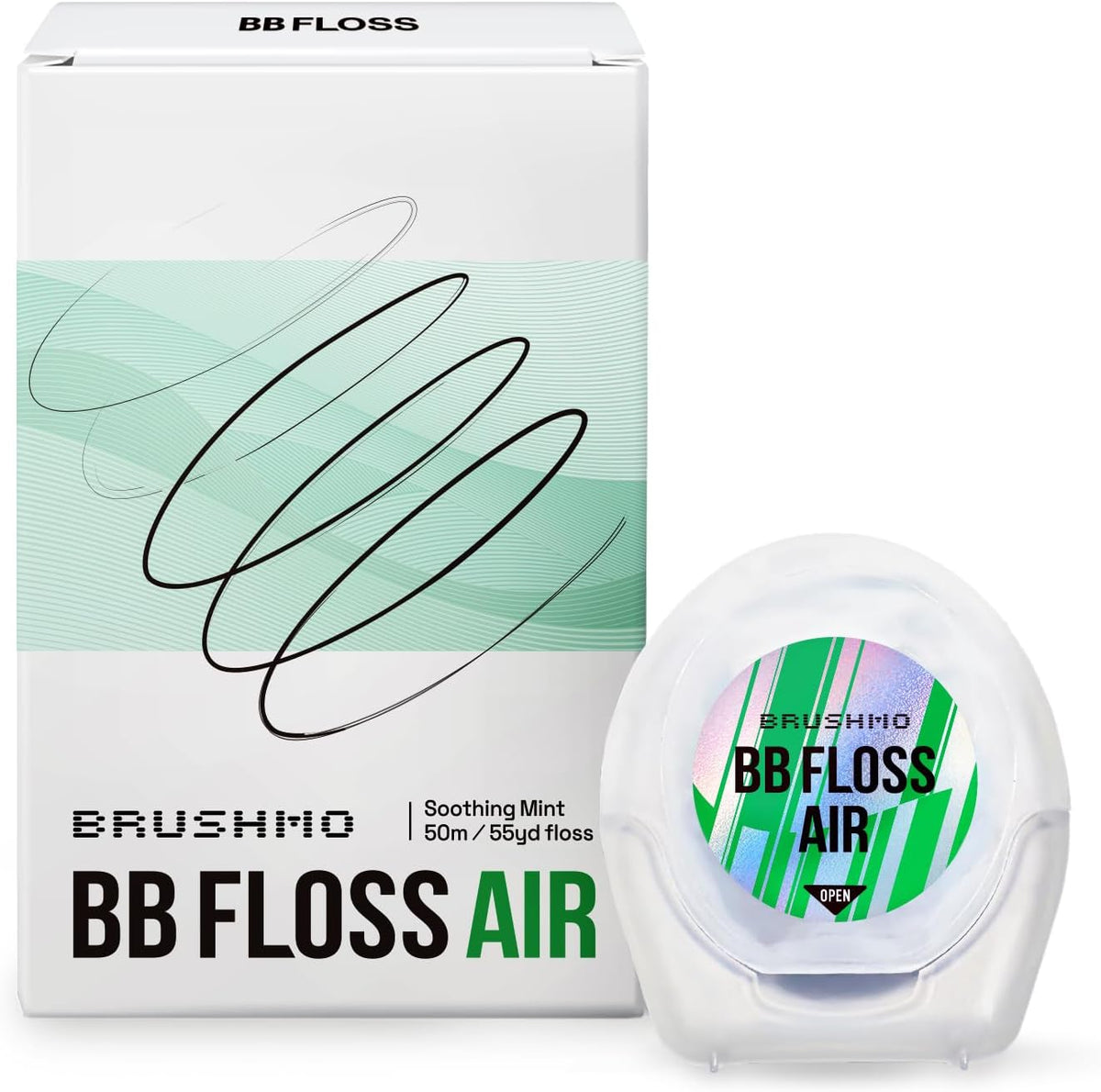BRUSHMO Thinner Black Expanding Dental Floss, BB Floss AIR, Mint, 55 Yards