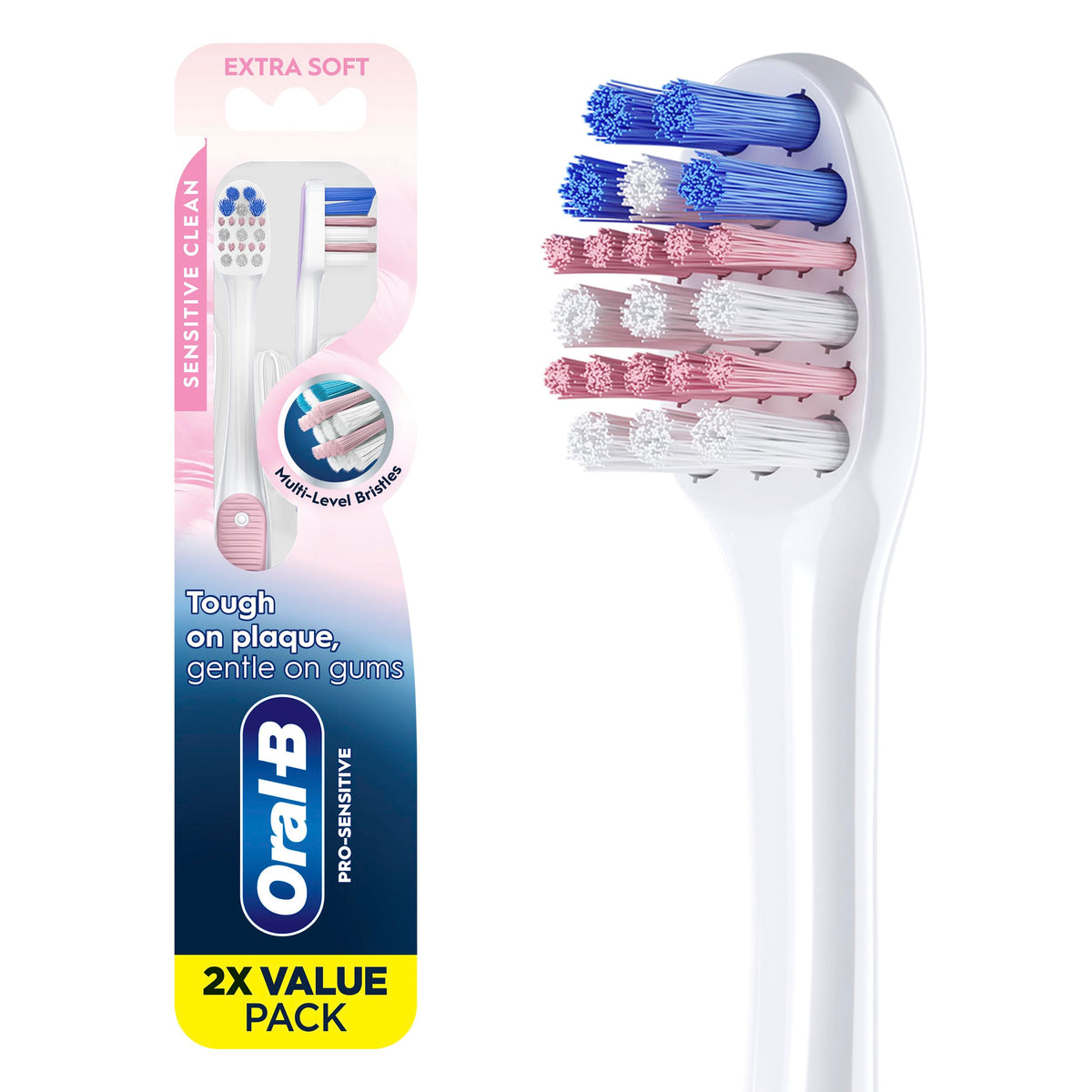 Oral-B Gum Care Sensitive toothbrushes, 2 Count tootbrush Extra Soft, Gentle on Teeth, Gentle on Gums, Extra Soft Tooth Brush, Compact Toothbrush