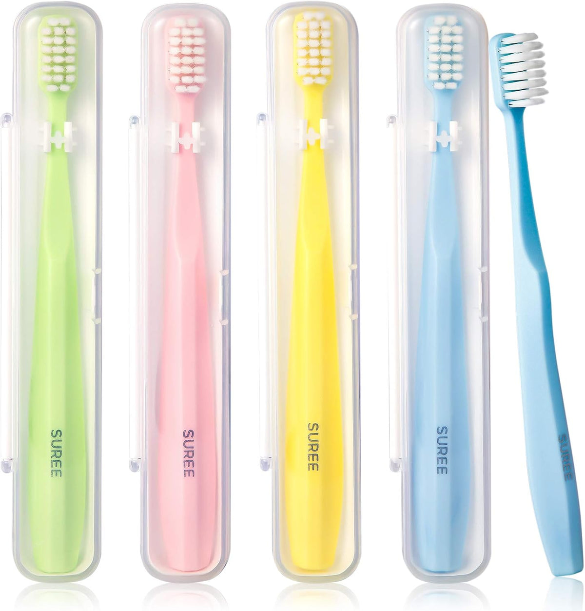 SUREE Extra Soft Toothbrush for Sensitive Teeth, Upgraded 10000 Ultra Soft Bristles for Adults & Elders, Manual Travel Toothbrush with Individual Portable Case (4 Pack)