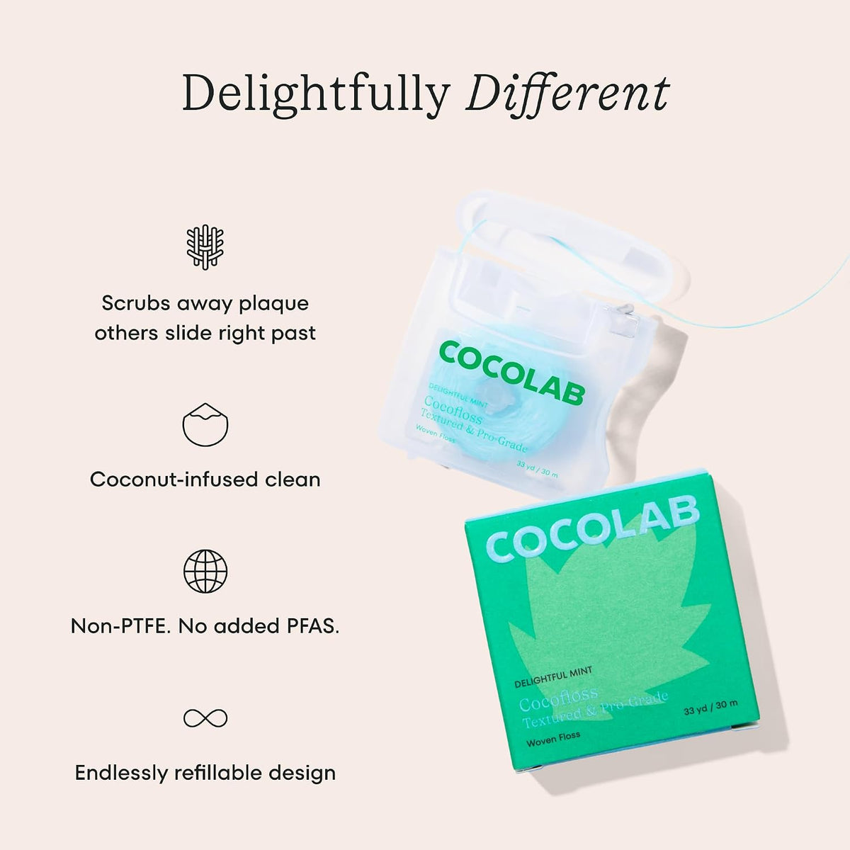 Cocofloss Expanding Woven Dental Floss by COCOLAB, Mint Scent, 4-Pack