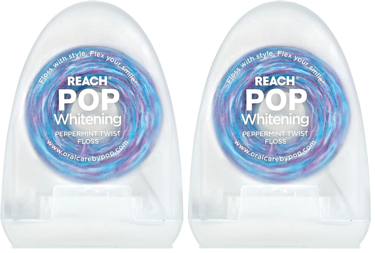 REACH POP Whitening Dental Floss, Peppermint, Baking Soda Infused, Teeth Whitening, Plaque Remover for Teeth, Shred Resistant, Vegan Wax, Cruelty Free, Oral Care, PFAS Free, 1 Pack, 54.6 yd