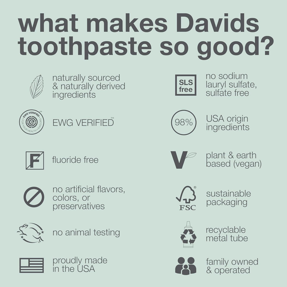 Davids Fluoride Free Toothpaste Teeth Whitening SLS Free Spearmint 5.25oz