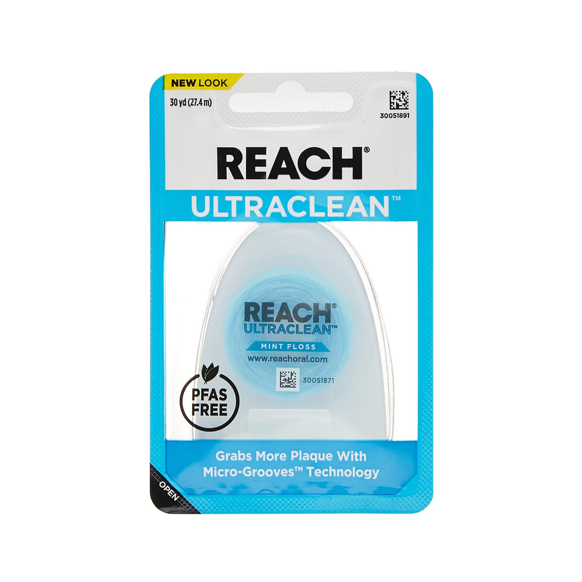 REACH Ultraclean Dental Floss, Mint, Plaque Remover for Teeth, Shred Resistant, Waxed, Easy on Gums & Teeth, Mint, Oral Care, PFAS Free, for Adults & Kids, 6 Pack, 30 yd