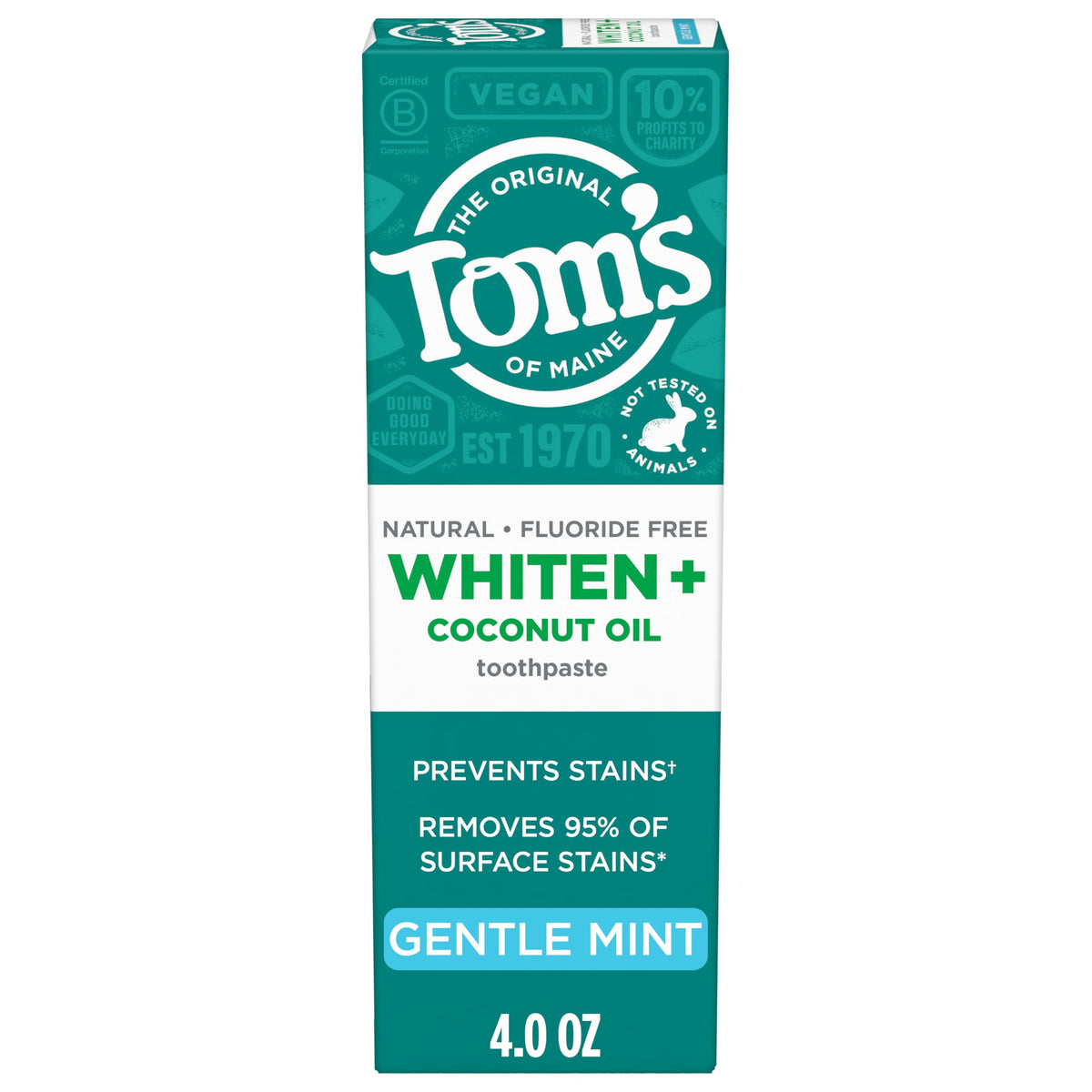 Tom's of Maine Whiten Plus Coconut Oil Whitening Toothpaste, Mint, 4 oz