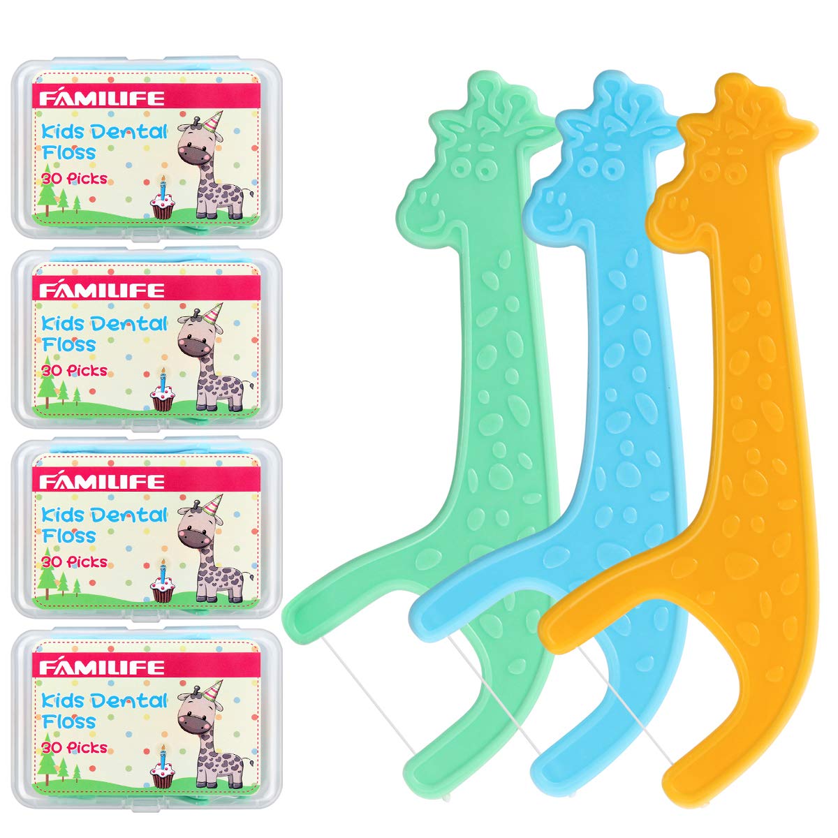 FAMILIFE Floss Picks, 240 Count Mint Dental Floss Picks with 4 Travel Cases