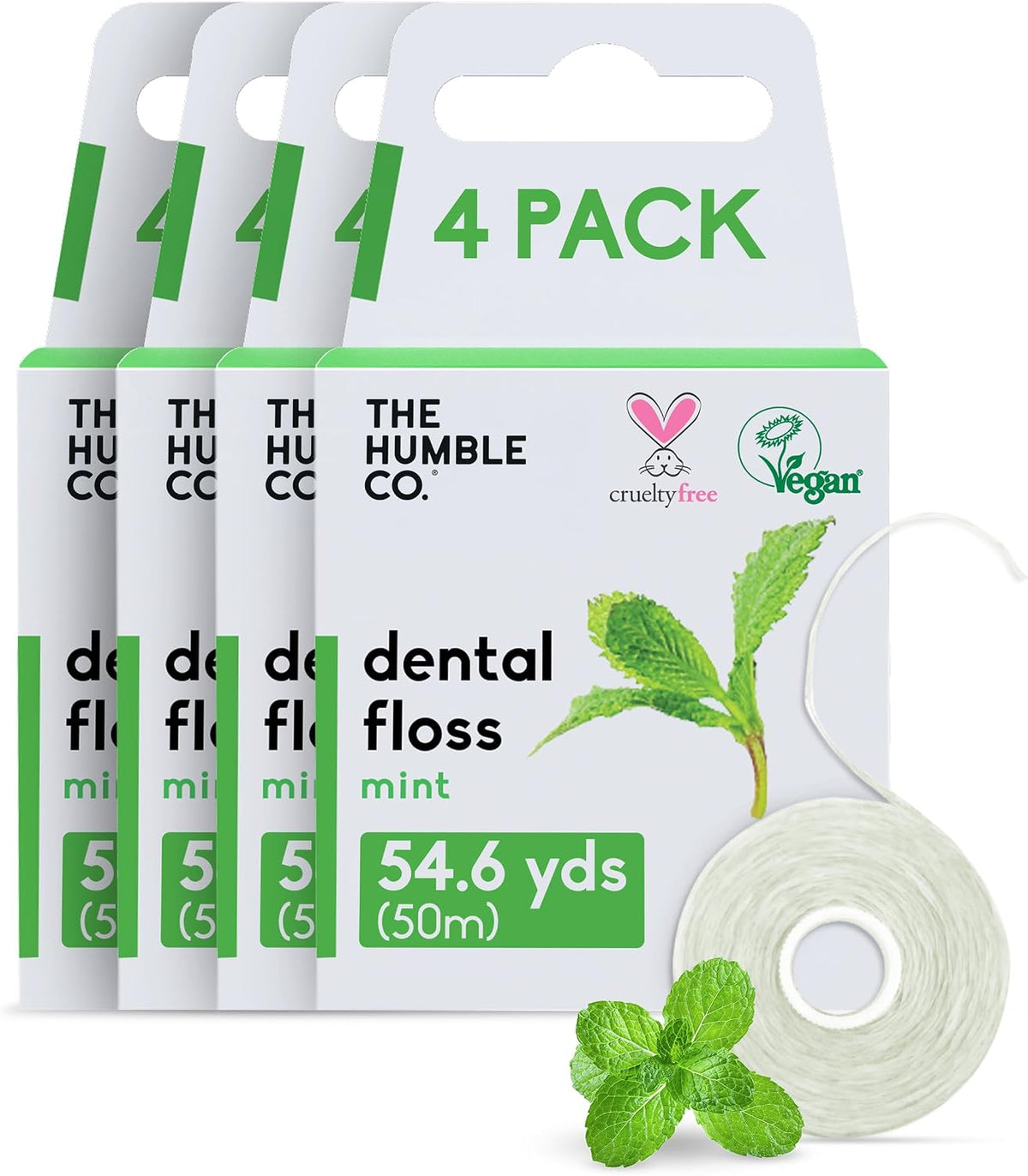The Humble Co. Vegan Expanding Dental Floss, 220 Yards, Mint (4 Pack)