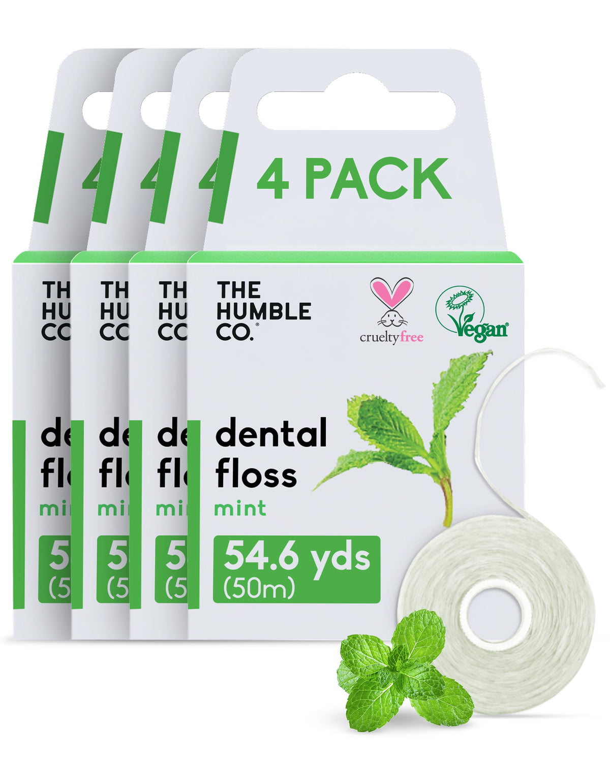 The Humble Co. Vegan Expanding Dental Floss, 220 Yards, Mint (4 Pack)