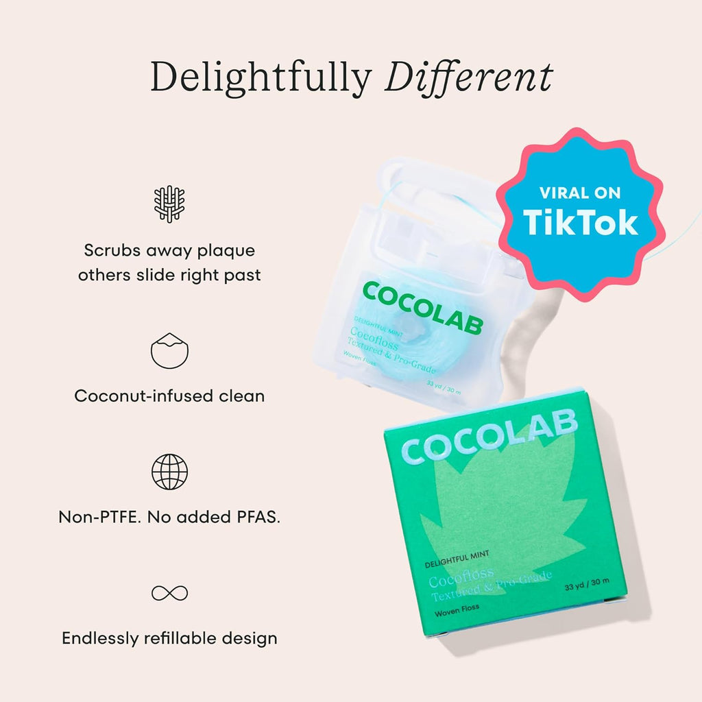 Cocofloss Expanding Woven Dental Floss by COCOLAB, Mint Scent, 3-Pack