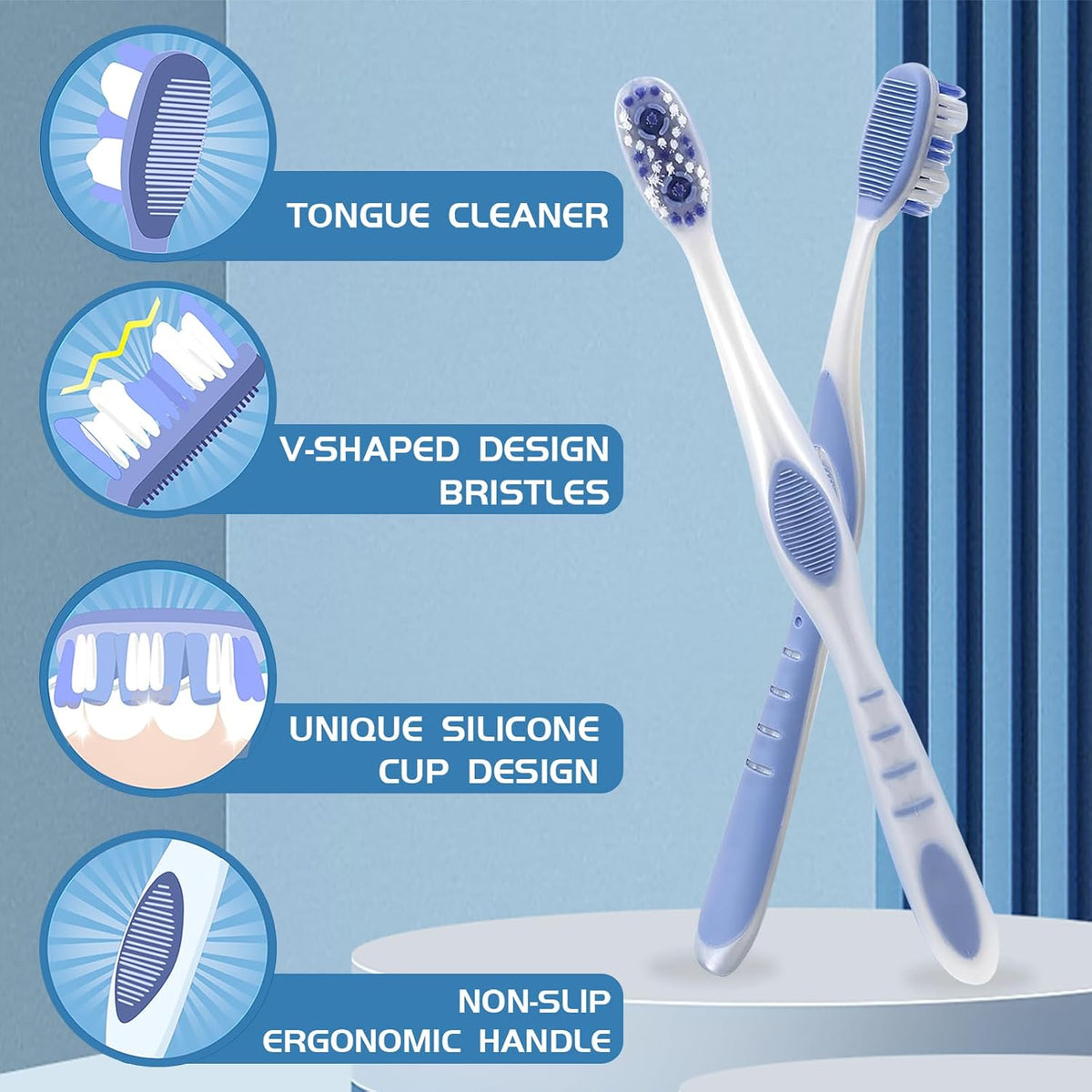 DR.BRIGHT Medium Toothbrushes for Adults with Tongue Scraper, 6 Pack