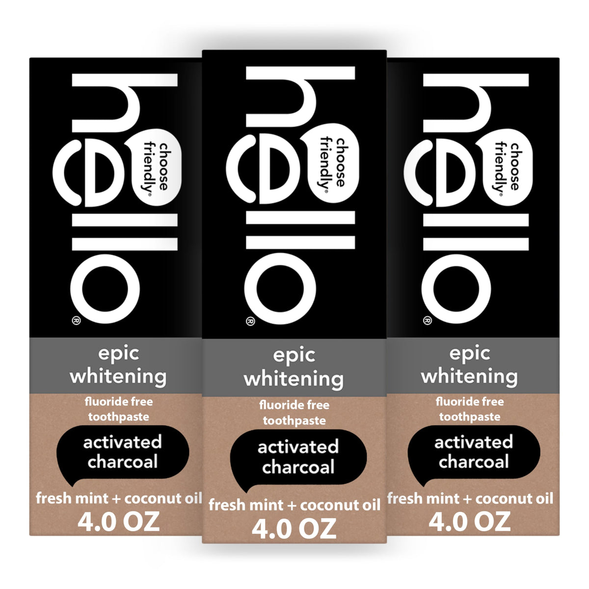 hello Epic Whitening Activated Charcoal Fluoride Free Toothpaste, 3Pk, 4 oz