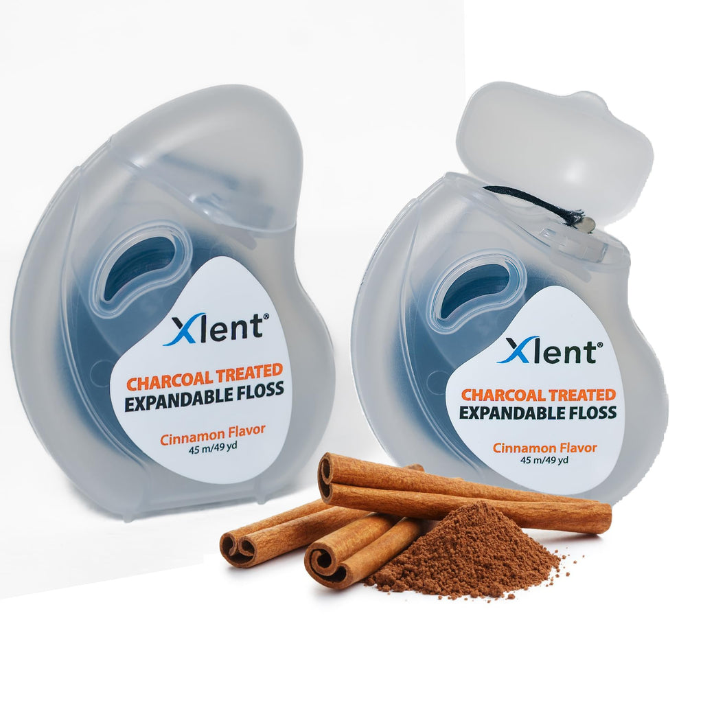 XLENT Expandable Charcoal Dental Floss, Refillable, Mint, 50m, 2-Pack