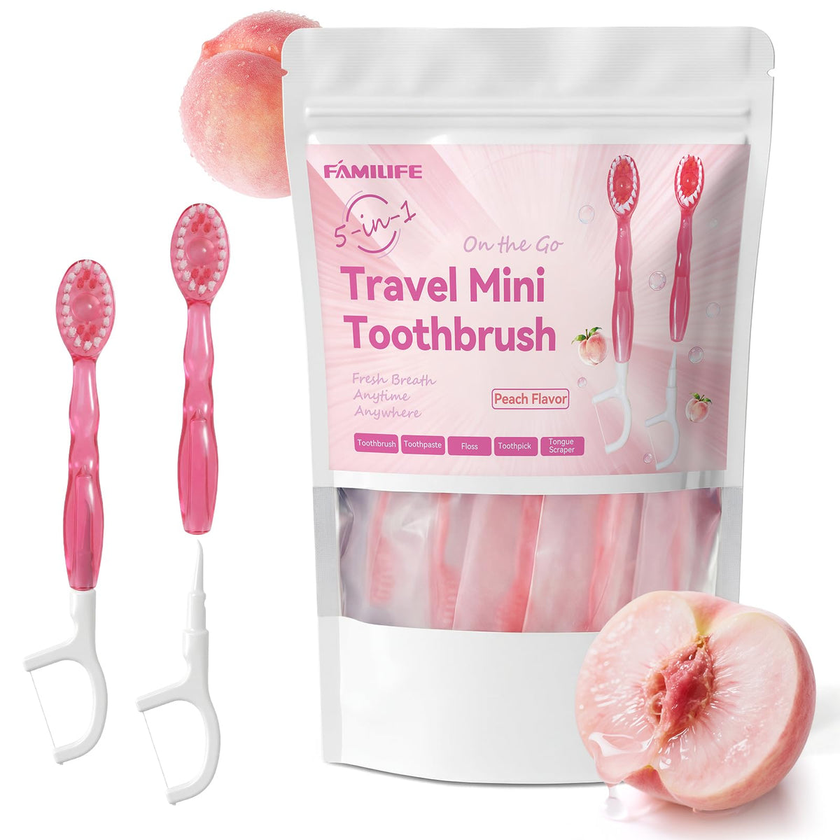 FAMILIFE Floss Picks, 240 Count Mint Dental Floss Picks with 4 Travel Cases