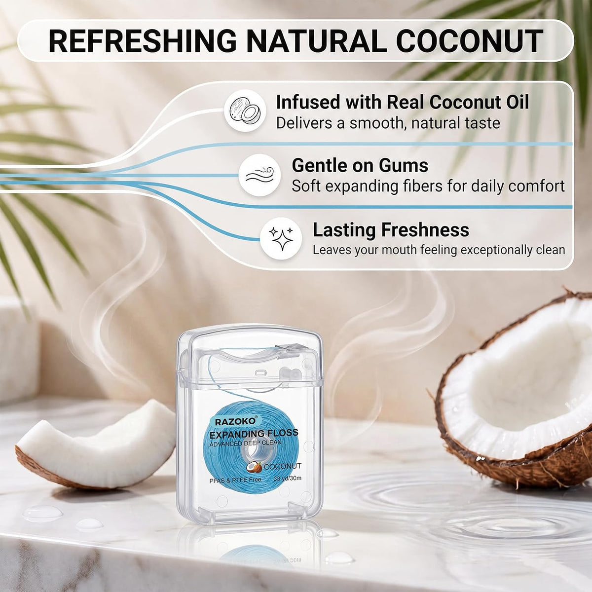 RAZOKO Expanding Woven Dental Floss Infused with Coconut Oil