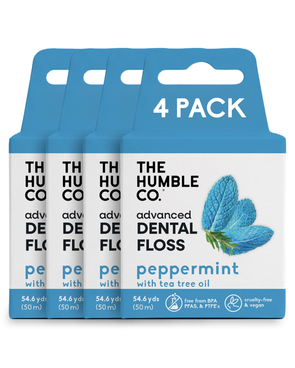 The Humble Co. Vegan Expanding Dental Floss, 220 Yards, Mint (4 Pack)