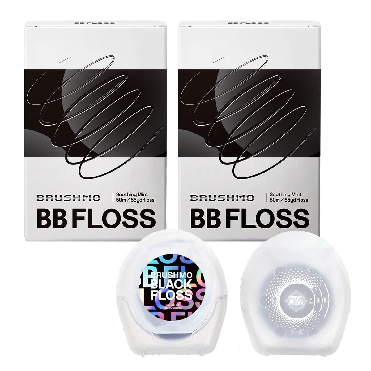 BRUSHMO Thinner Black Expanding Dental Floss, BB Floss AIR, Mint, 55 Yards