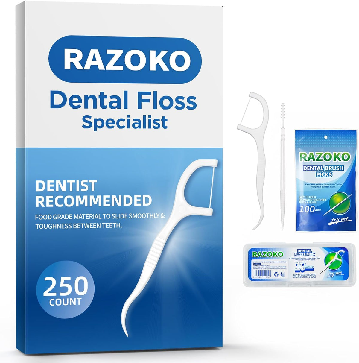 RAZOKO 350ct Dental Floss Picks and Interdental Toothpicks