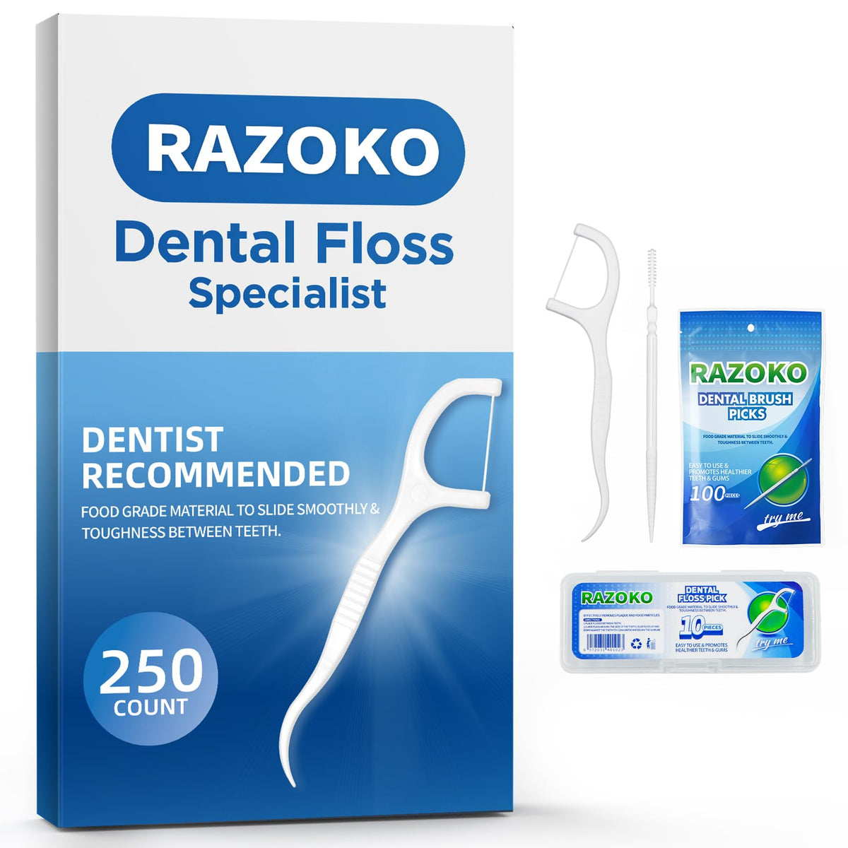 RAZOKO 350ct Dental Floss Picks and Interdental Toothpicks