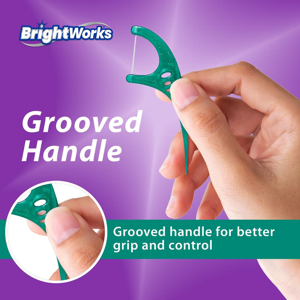 Brightworks ECO Sustainable Floss Picks - 270 Count - PFAS Free -100% Post-Consumer Recycled Plastic, Super Strong Mint-Flavored Floss with Micro-Crystals