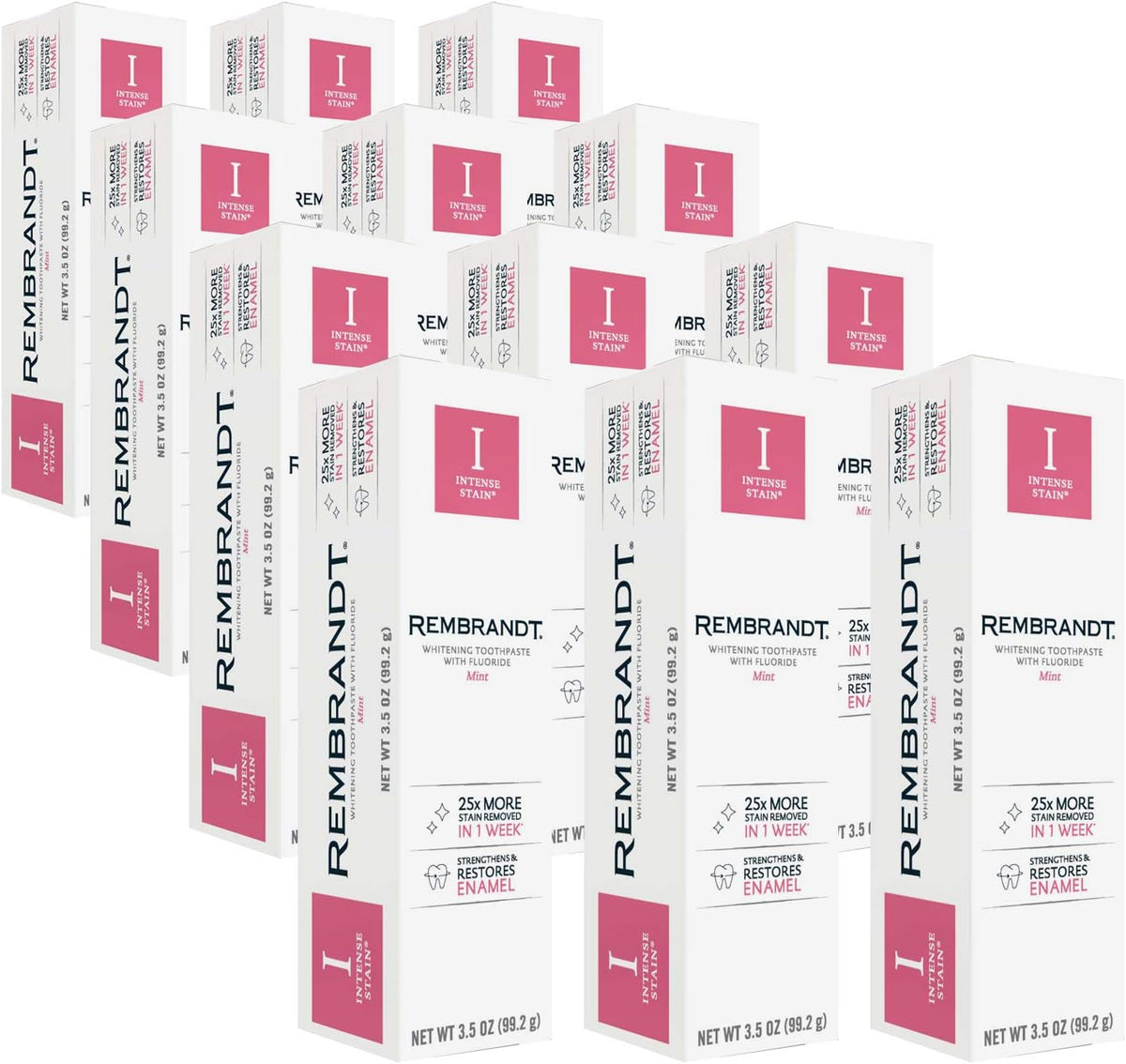 REMBRANDT Intense Stain Whitening Toothpaste With Fluoride, Removes Tough Stains, Rehardens And Strengthens Enamel, 3.5 Ounce - (Pack of 2)