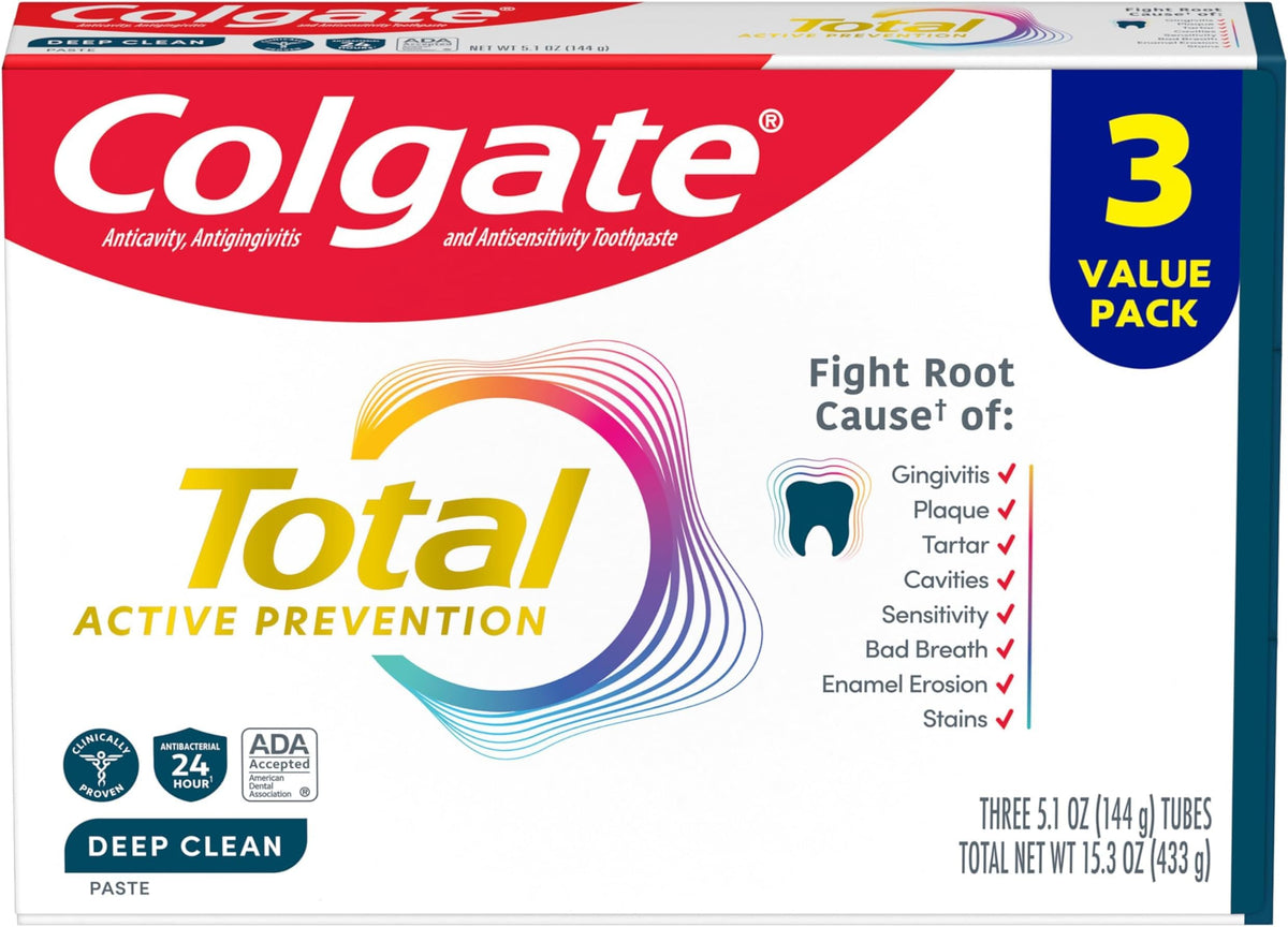 Colgate Total Deep Clean Toothpaste, Mint, 3 Pack, 5.1 oz
