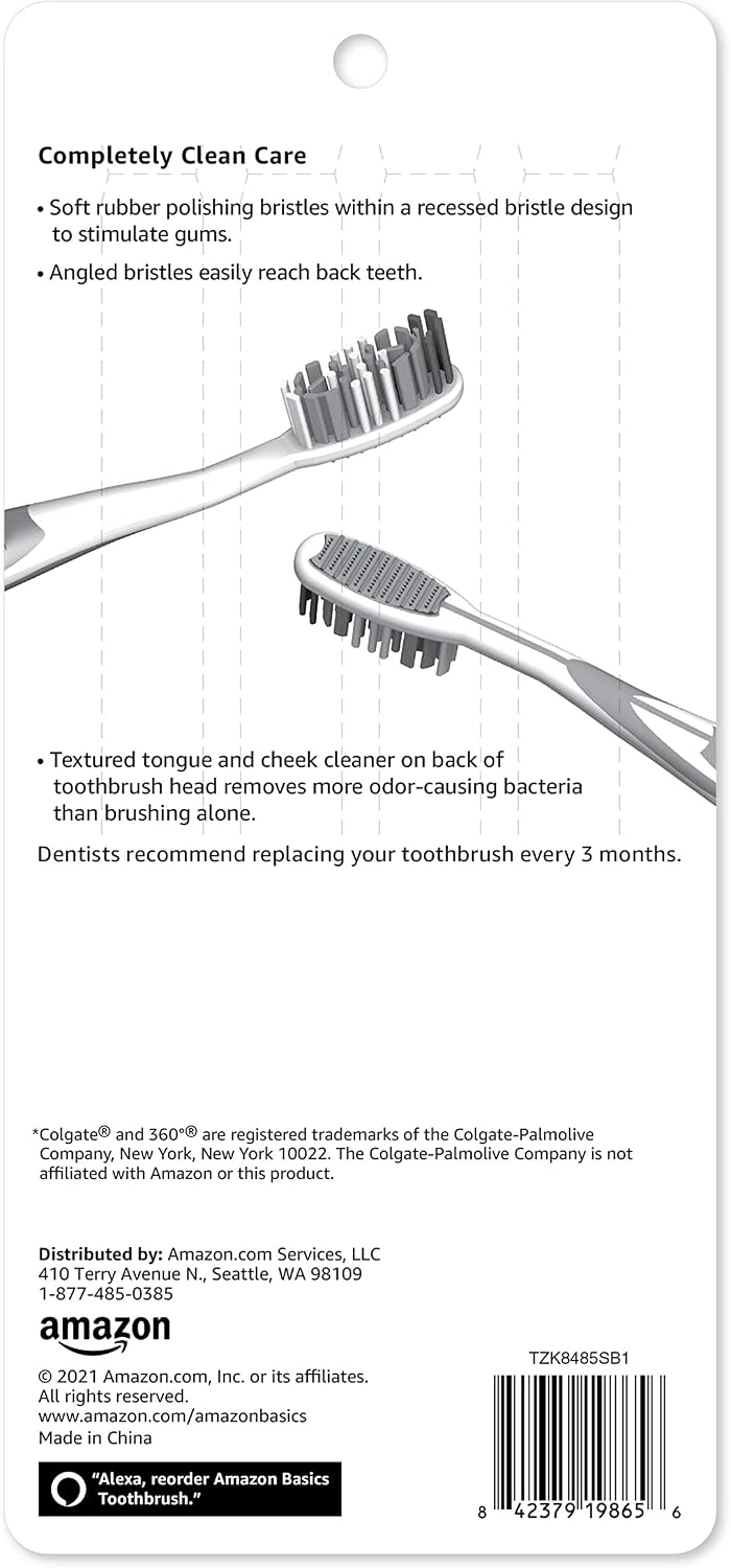 Amazon Basics Orbit Toothbrushes, Soft Bristles, Full Size, 4 Count, Assorted Colors (Previously Solimo)