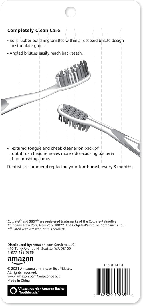 Amazon Basics Orbit Toothbrushes, Soft Bristles, Full Size, 4 Count, Assorted Colors (Previously Solimo)