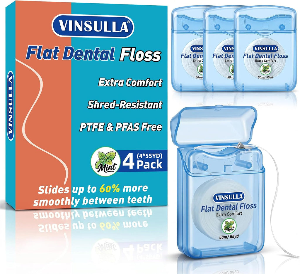 VINSULLA Flat Dental Floss, Mint Dental Tape, 4 Pack (220 Yd)
