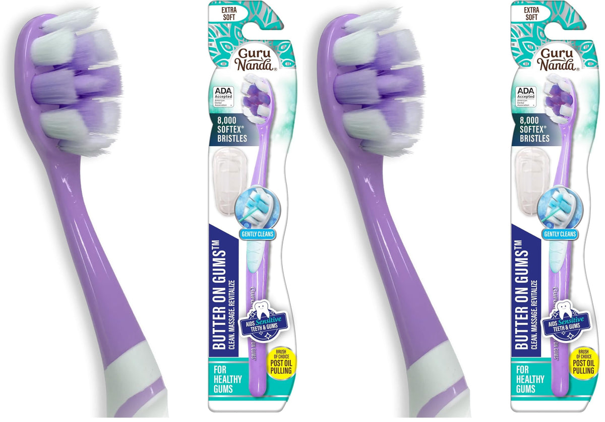 GuruNanda Butter On Gums Toothbrush, ADA Accepted Manual Toothbrushes with 8000+ Ultra Soft Softex Bristles for Sensitive & Receding Gums, Perfect for Whiter Teeth, Assorted Colors, 6 Ct