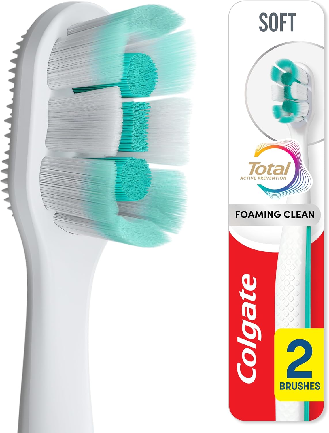 Colgate Total Foaming Clean Toothbrush, Soft, White, 2 Pack