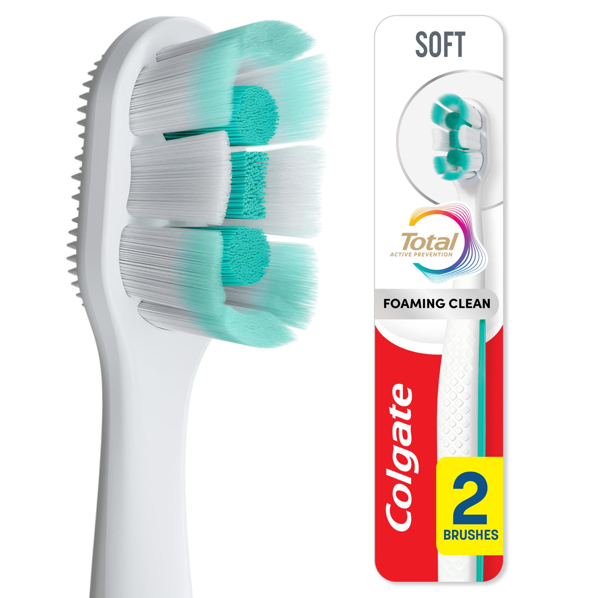 Colgate Total Foaming Clean Toothbrush, Soft, White, 2 Pack