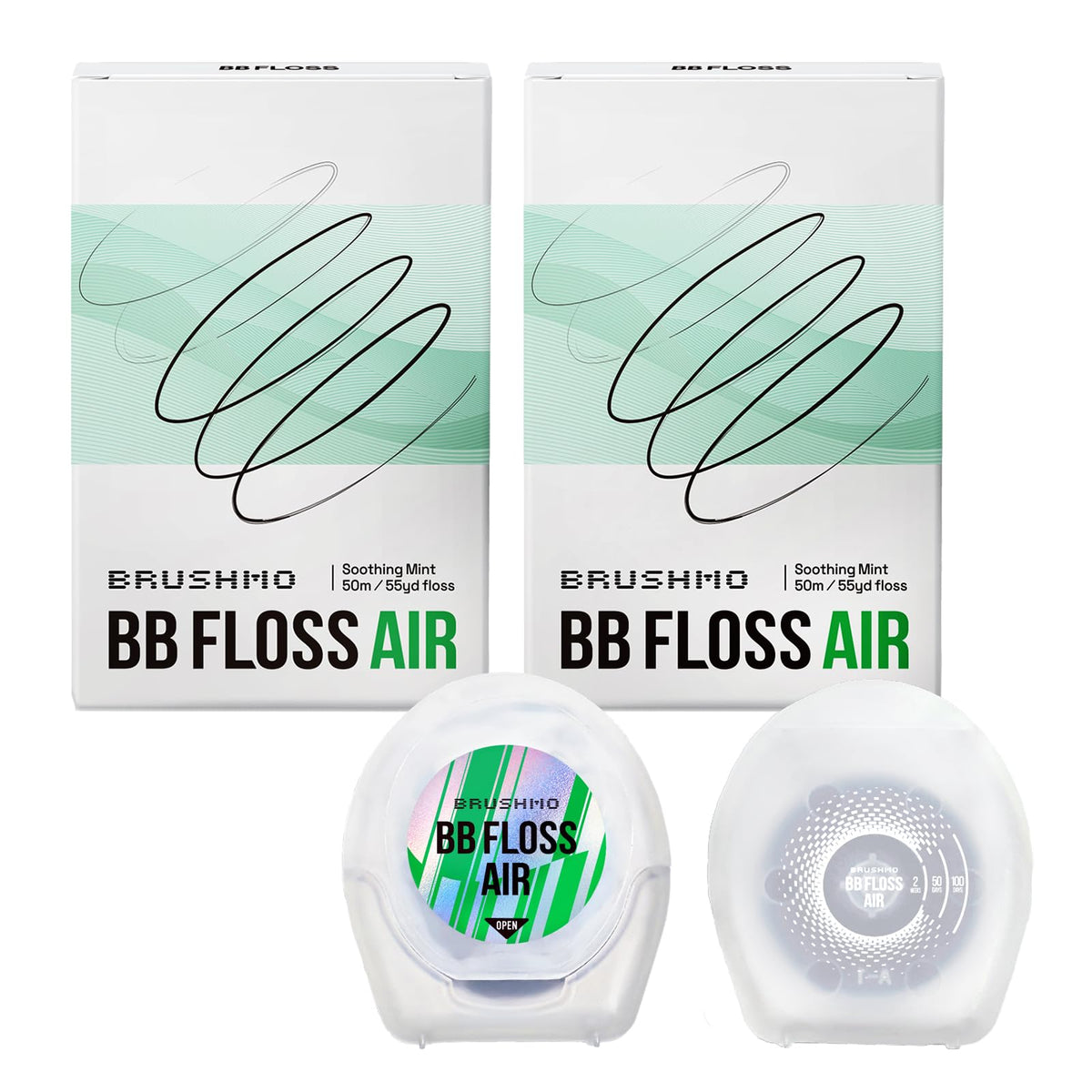 BRUSHMO Thinner Black Expanding Dental Floss, BB Floss AIR, Mint, 55 Yards