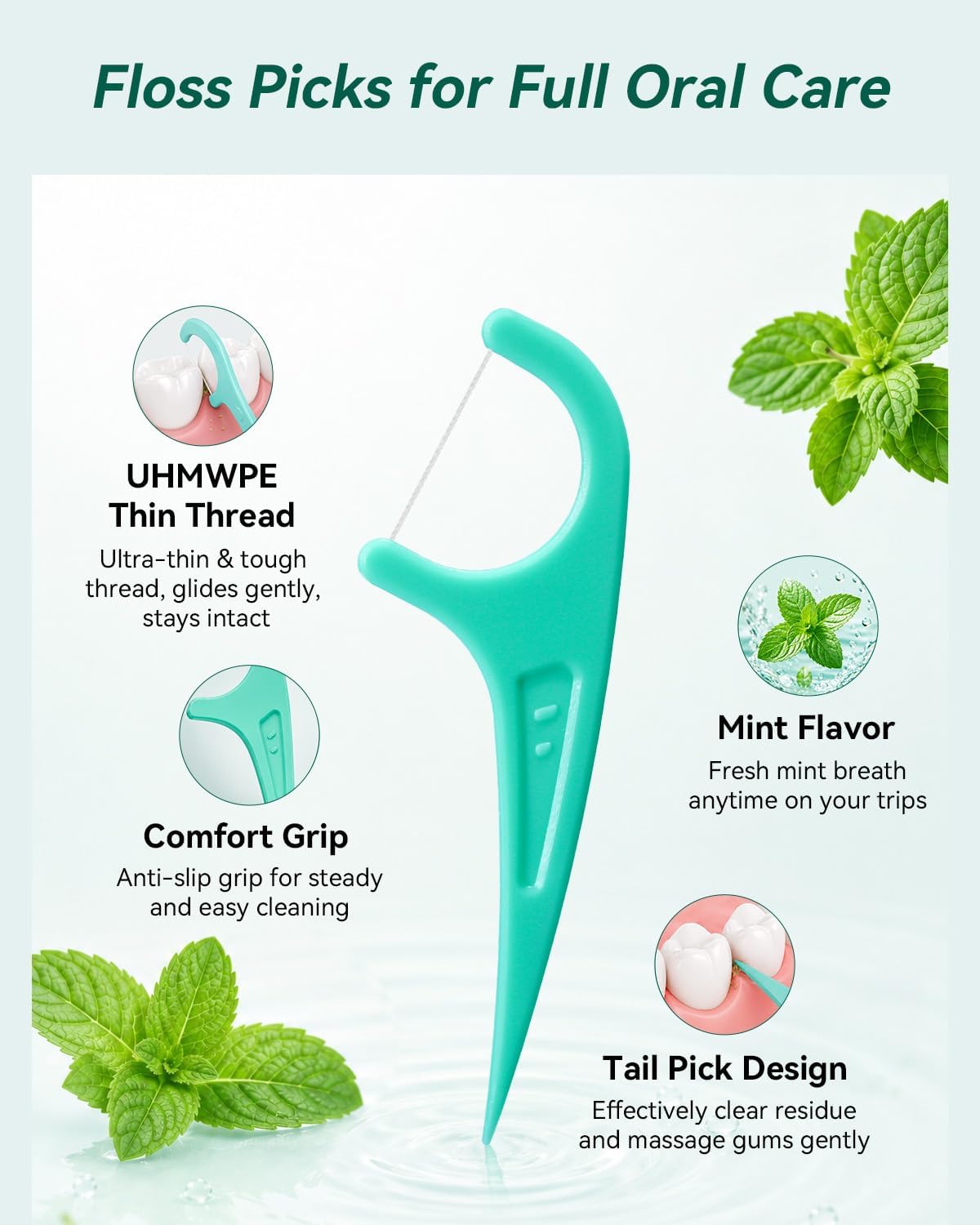FAMILIFE Floss Picks, 240 Count Mint Dental Floss Picks with 4 Travel Cases