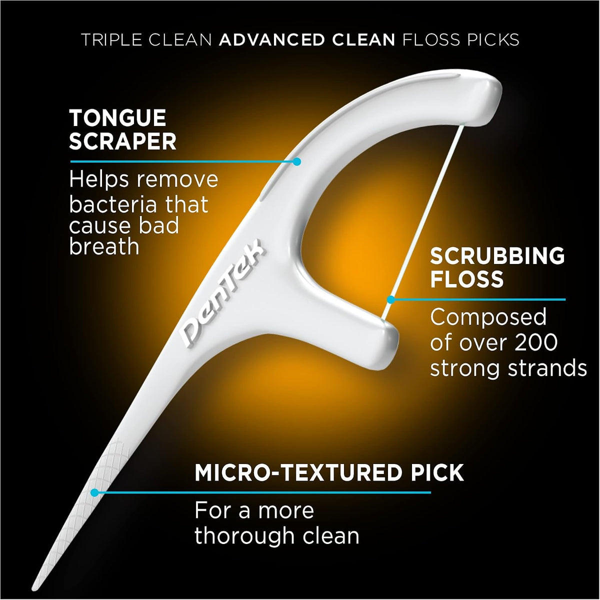 DenTek Triple Clean Advanced Clean Floss Picks, No Break & No Shred Floss, 75 Count, 3 Pack