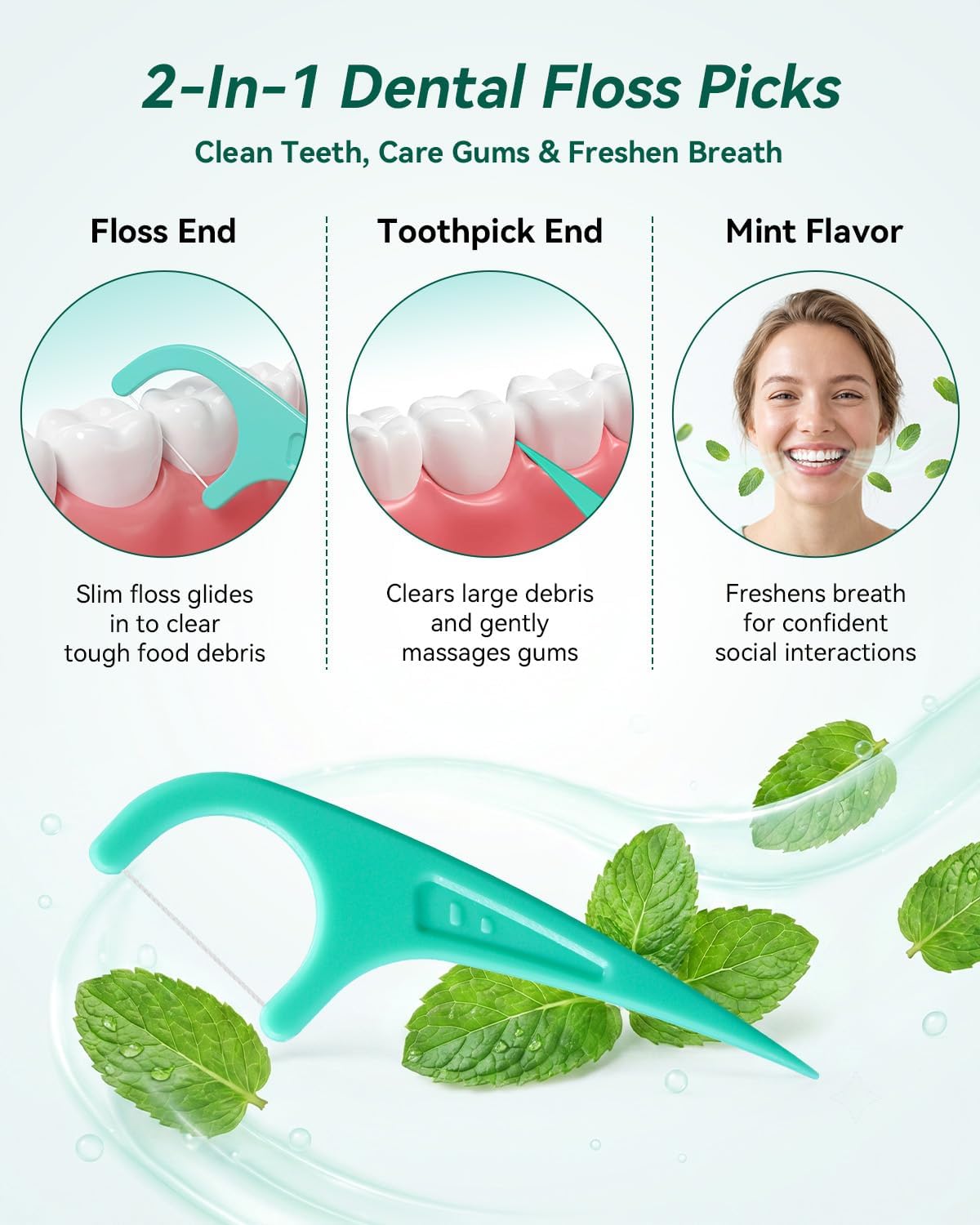FAMILIFE Floss Picks, 240 Count Mint Dental Floss Picks with 4 Travel Cases
