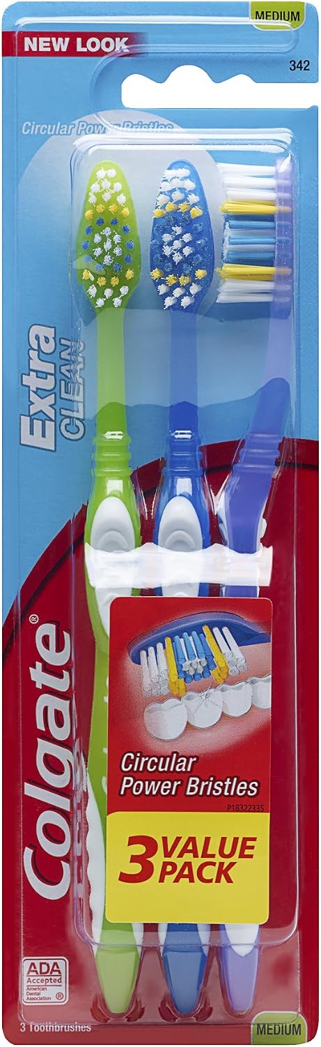Colgate Extra Clean Full Head Toothbrush, Medium - 3 Count (Pack of 1)