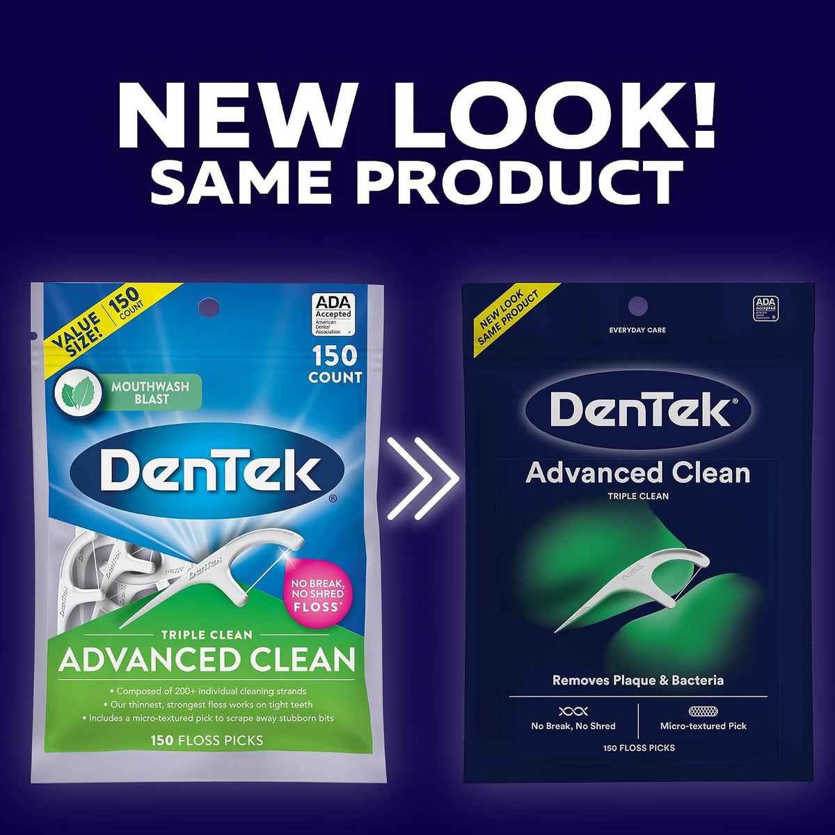 DenTek Floss Picks, Advanced Clean, Plaque Remover, 150 Count, Pack of 3