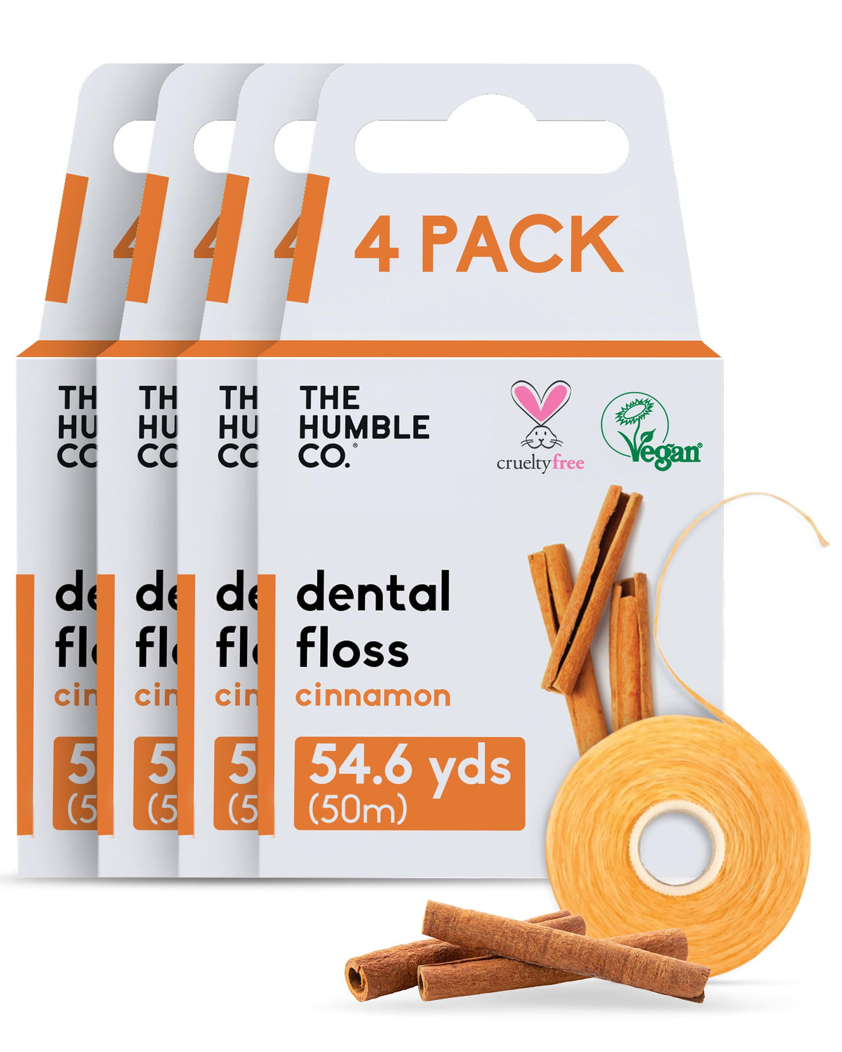 The Humble Co. Vegan Expanding Dental Floss, 220 Yards, Mint (4 Pack)