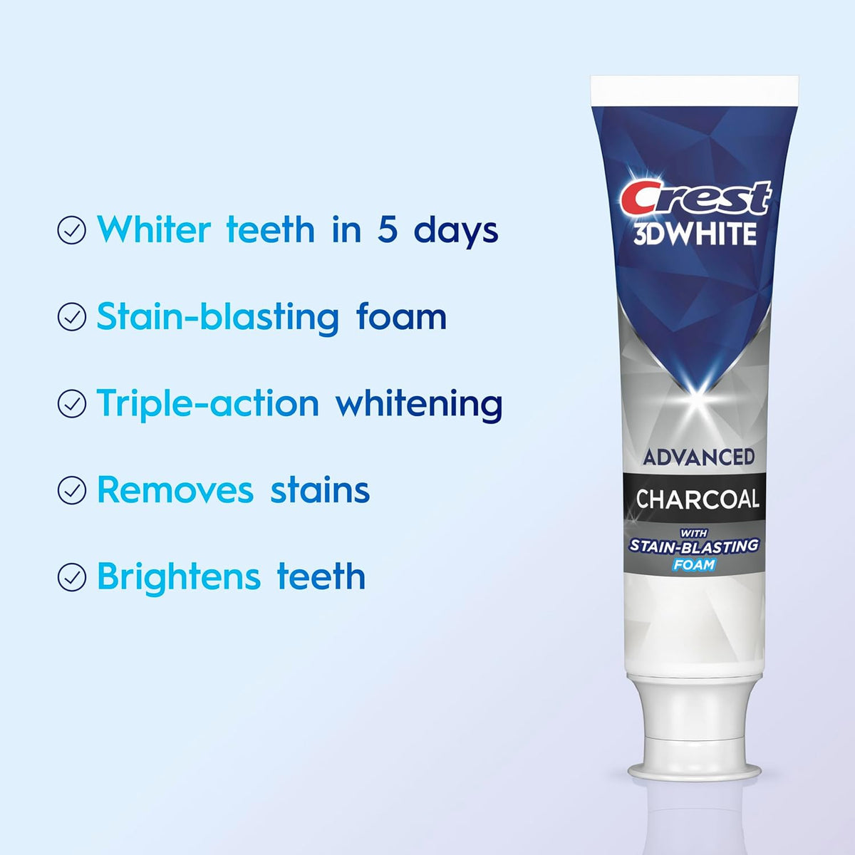 Crest 3D White Advanced Charcoal Teeth Whitening Toothpaste with Fluoride, 3.3 oz, Pack of 3
