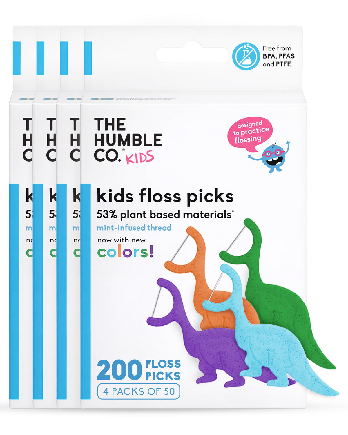 The Humble Co. Dental Floss Picks, Double Thread, Charcoal (200 Count)
