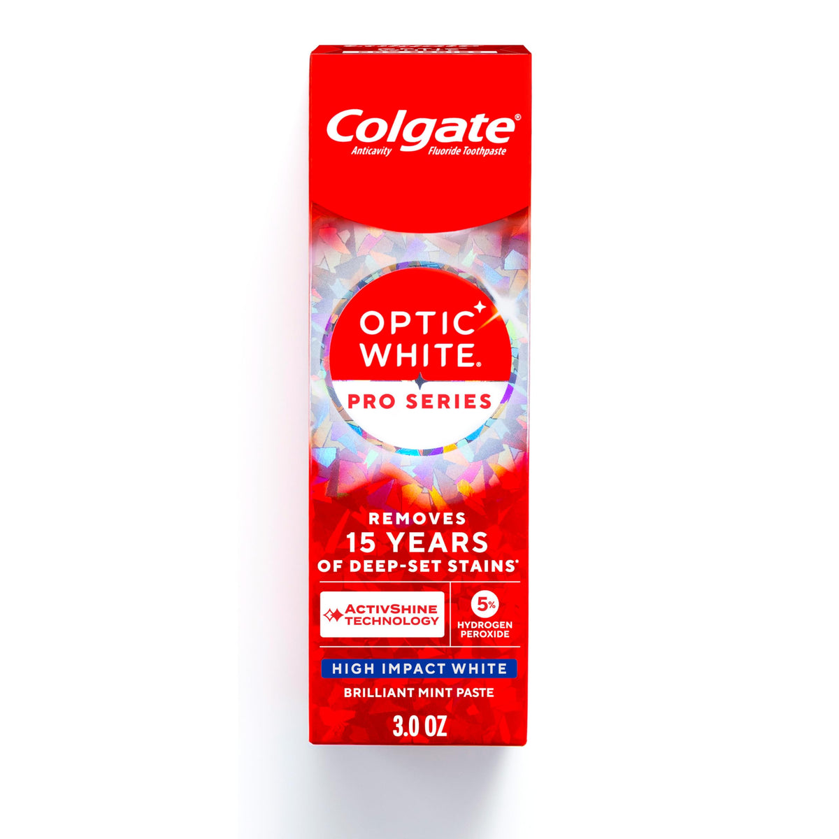 Colgate Optic White Pro Series High Impact White, 3 Pack, Teeth Whitening Toothpaste with 5% Hydrogen Peroxide and ActivShine, Brilliant Mint Flavor, 3.0 OZ