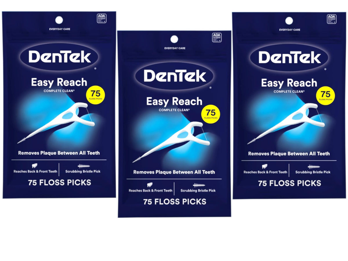 Dentek Floss Picks, Easy Reach for Complete Clean, 75 Count, Pack of 3