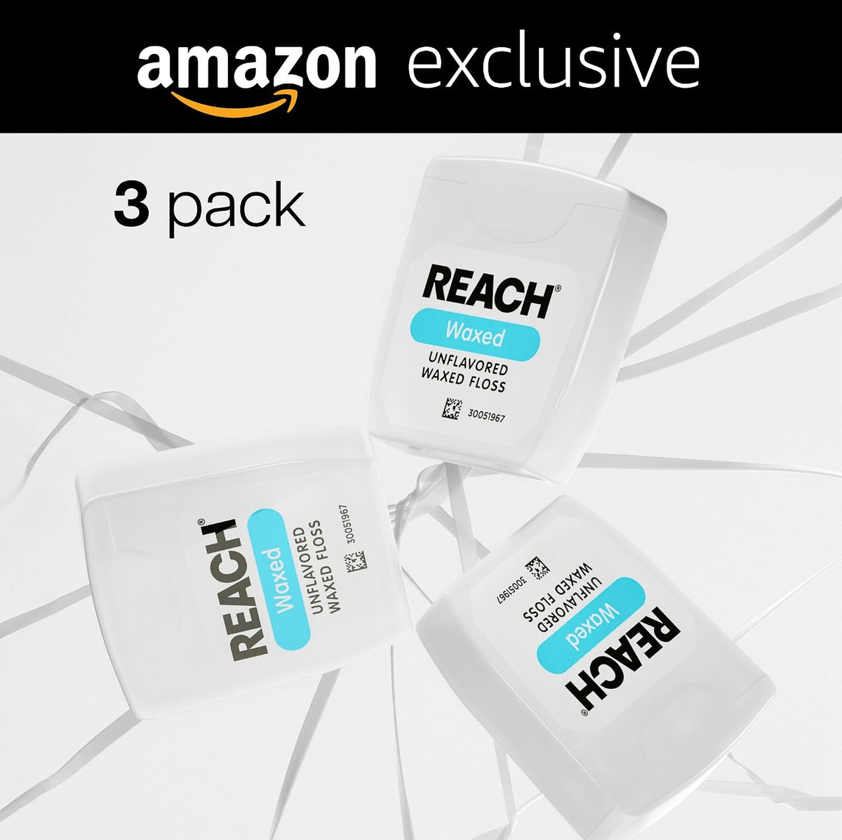 REACH Waxed Dental Floss, 2X More Value, Plaque Remover for Teeth, Shred Resistant, Floss Slides Smoothly, Easy to Use, Waxed, for Adults & Kids, Oral Care, PFAS Free, 3 Pack, 115 yd, Unflavored