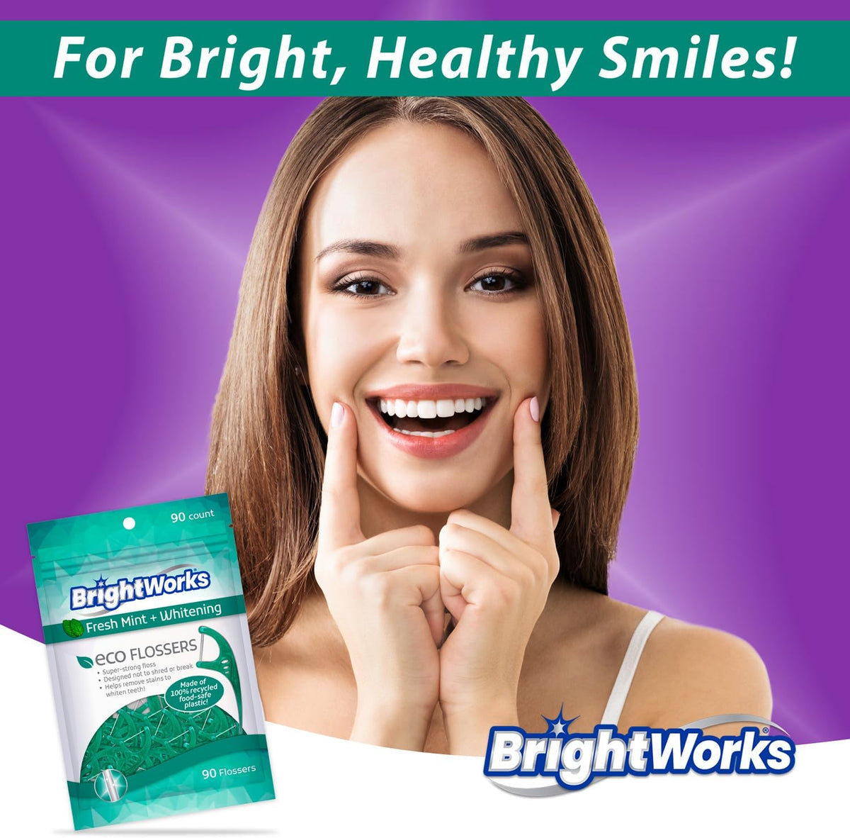Brightworks ECO Sustainable Floss Picks - 270 Count - PFAS Free -100% Post-Consumer Recycled Plastic, Super Strong Mint-Flavored Floss with Micro-Crystals