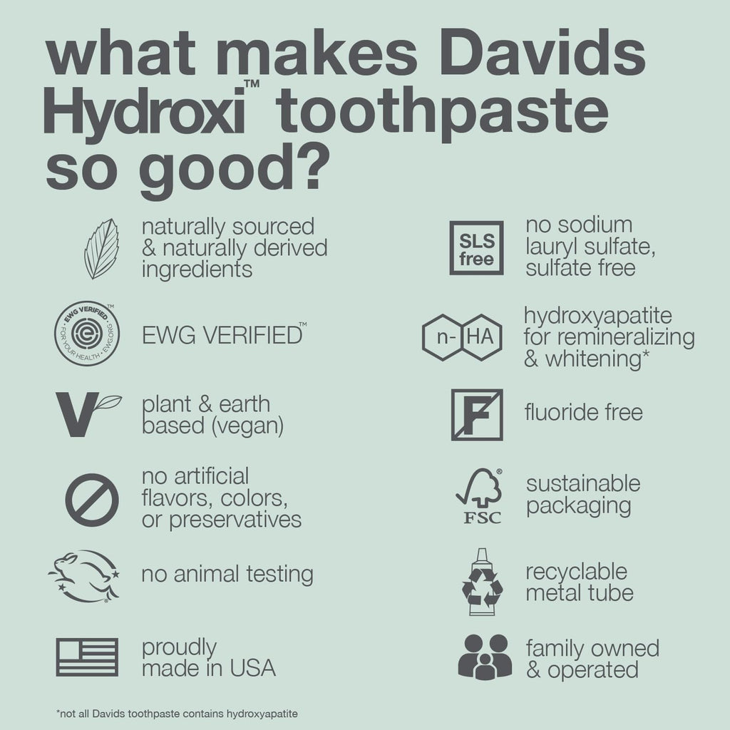 Davids Nano Hydroxyapatite Whitening Enamel Health SLS Free Peppermint 4oz