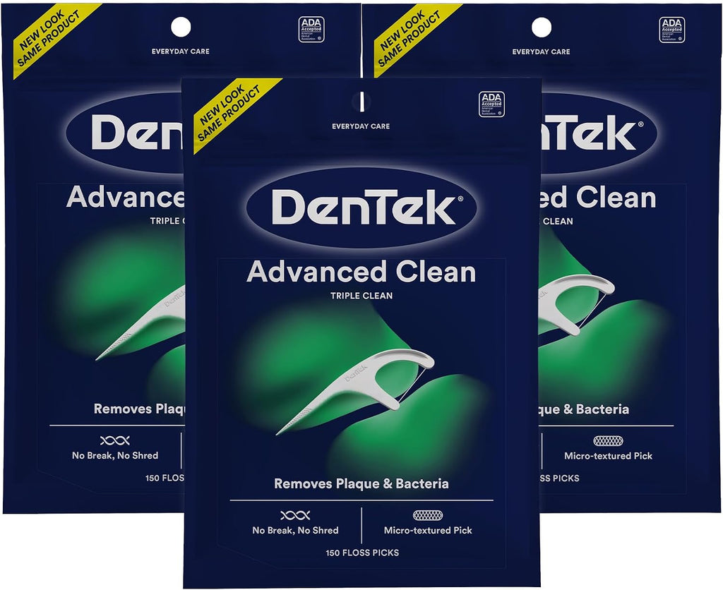 DenTek Floss Picks, Advanced Clean, Plaque Remover, 150 Count, Pack of 3