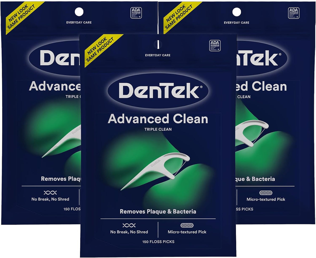 DenTek Floss Picks, Advanced Clean, Plaque Remover, 150 Count, Pack of 3