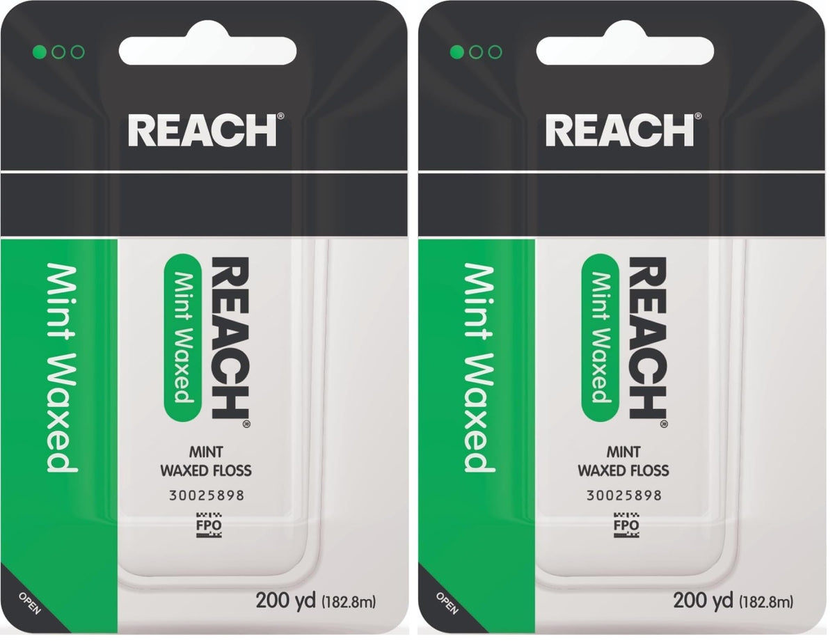 REACH Waxed Dental Floss, Mint, Plaque Remover for Teeth, Shred Resistant, Floss Slides Smoothly, Easy to Use, Waxed, Deep Cleaning Teeth, Oral Care, PFAS Free, for Adults & Kids, 1 Pack, 200 yd