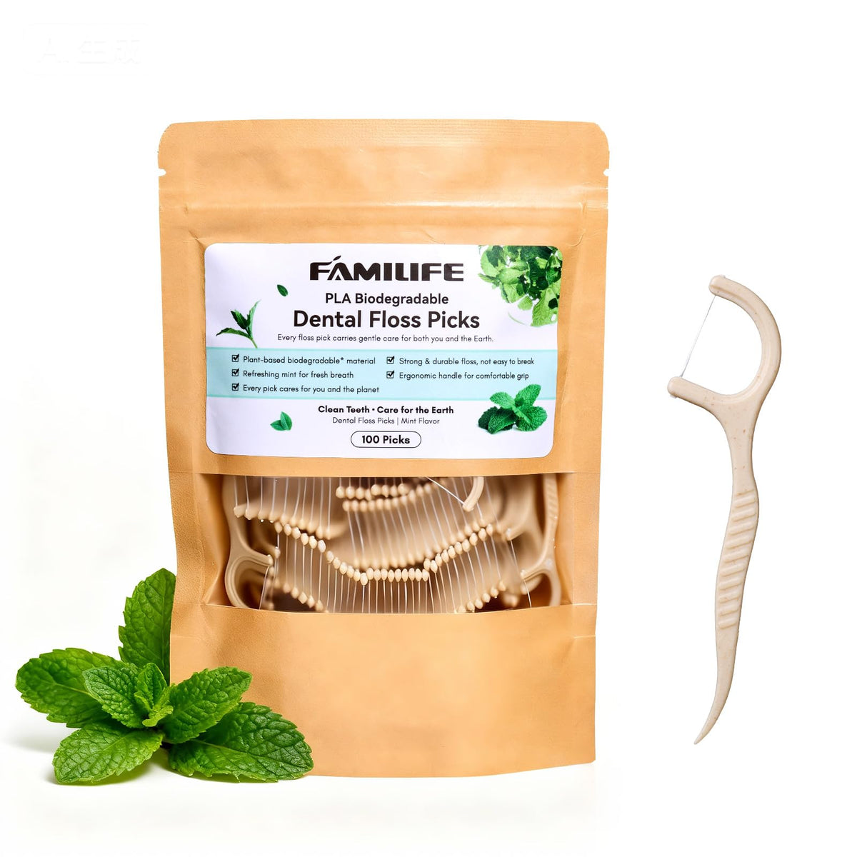 FAMILIFE Floss Picks, 240 Count Mint Dental Floss Picks with 4 Travel Cases