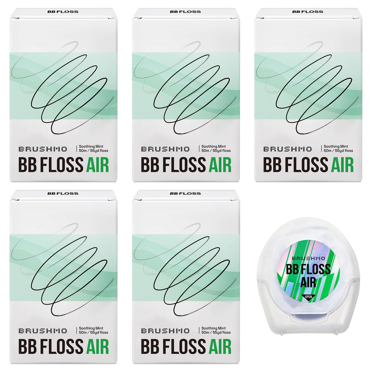BRUSHMO Thinner Black Expanding Dental Floss, BB Floss AIR, Mint, 55 Yards